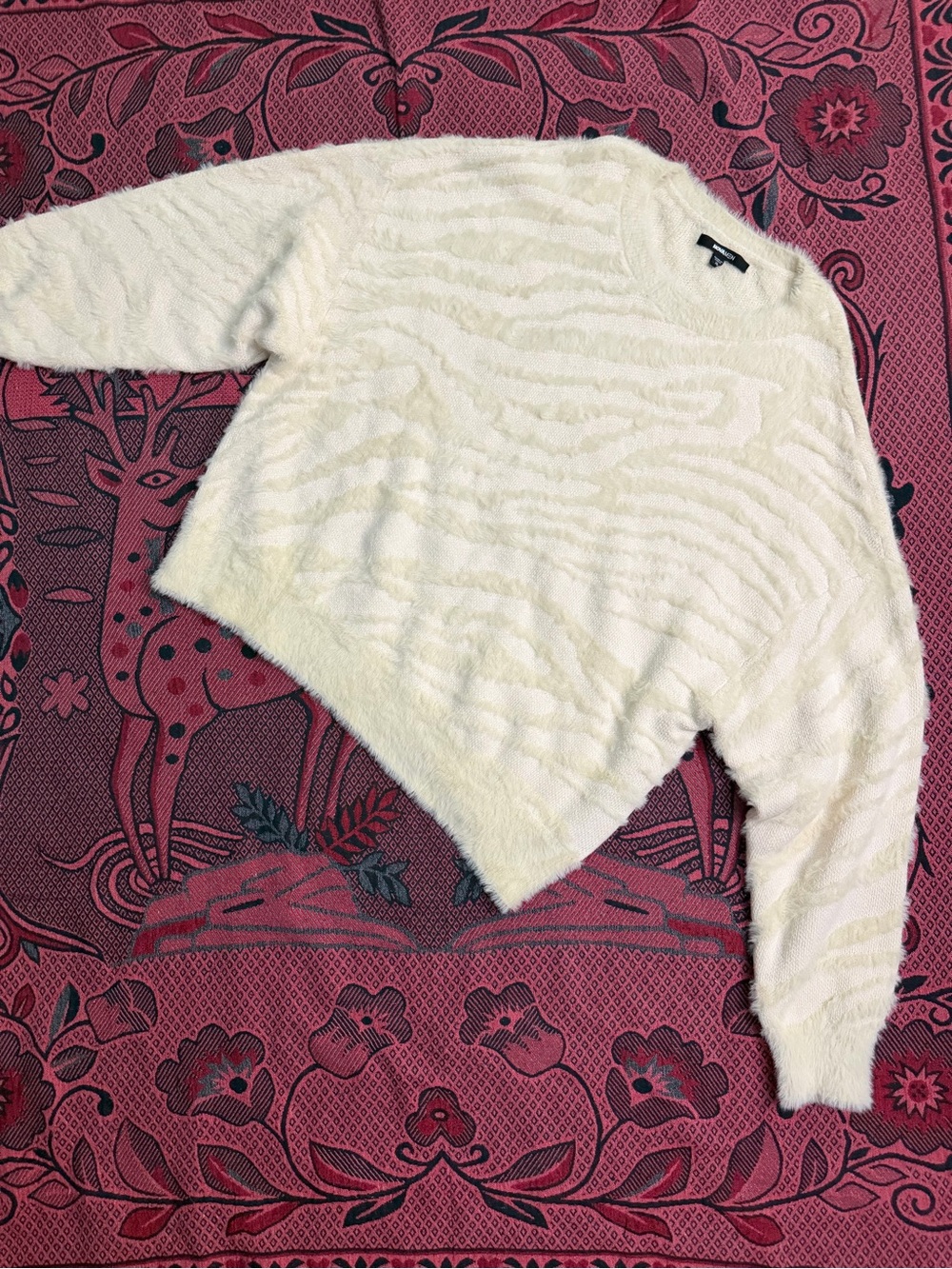 Cream Fuzzy Crewneck Sweater - Soft Textured Knit
